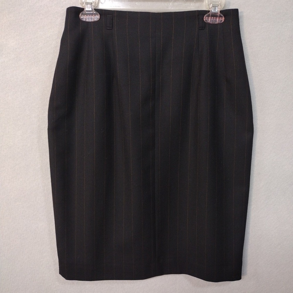 Collection Harve Bernard Skirt Pencil Women's 10 Short 100% Wool Pinstripe Black